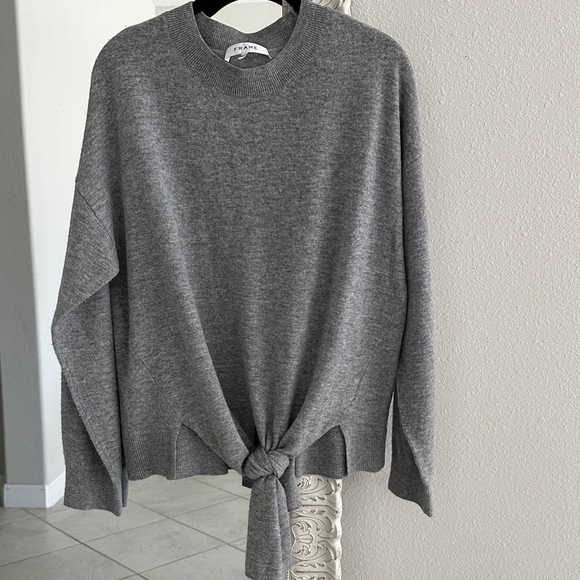 Frame Denim Sweaters - Frame Wool/Cashmere Tie-Front Gray Sweater